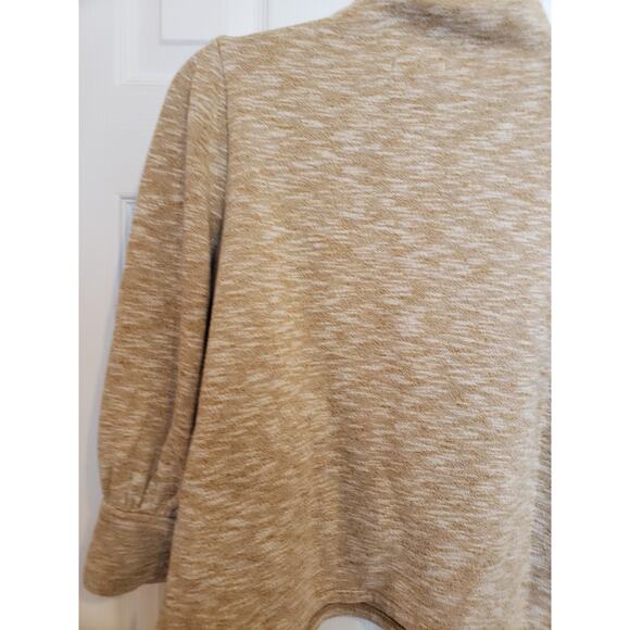 Madewell Gathered Sleeve Mock Neck Knit 3/4 Sleeves Pullover Heather Tan Top Med - Picture 6 of 10